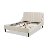 English Elm Aspen Vertical Tufted Modern Headboard Platform Bed Set, Queen, French Beige Performance Velvet