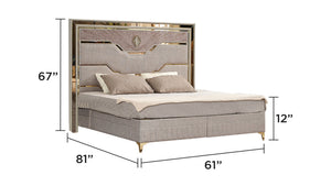 English Elm Omari Modern 4-Piece Queen Bedroom Set With Hydraulic Storage Bed & Gold Accents In Elegant Beige B009S01395