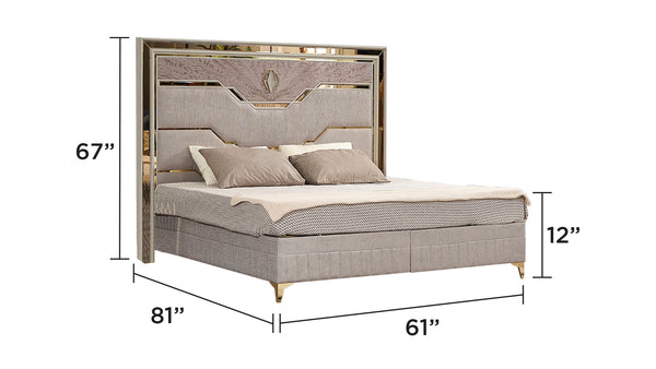 English Elm Omari Modern 4-Piece Queen Bedroom Set With Hydraulic Storage Bed & Gold Accents In Elegant Beige B009S01395