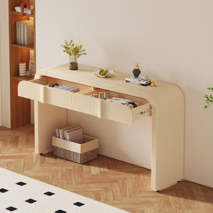 English Elm Trexm Unique Modern Rounded Silhouette and Smooth Surface Console Table With 2 Drawers For Living Room and Entryway( Apricot Cream)