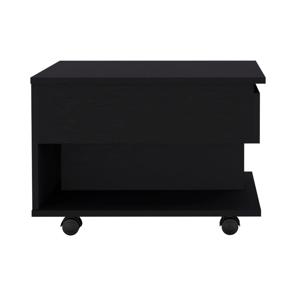 English Elm Luanda Lift-Top Coffee Table with Locking Casters, Concealed Storage & Open Display Shelf Black 27.2 L x 26 W x 5.1 H B20091883