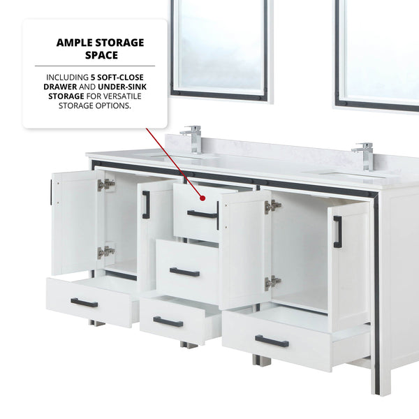 English Elm White Double Bath Vanity 72 in. W x 22 in. D with White Quartz Top, Chrome Faucets & 30" Mirrors Durable Finish and Scratch-Resistant Surface for Long-Lasting Use B2731S01129