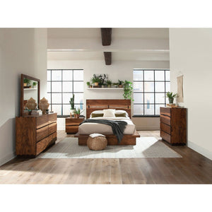 English Elm Beverly Queen Bedroom Set with Live Edge Headboard Walnut Veneer Floating Base B062S01710