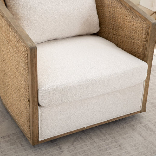 English Elm Swivel Barrel Chair Plush Leather Accent Seat with 360° Metal Base, Sturdy Hardwood Frame, 300lb Capacity Beige W395102742