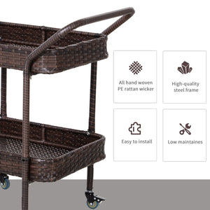 English Elm Outsunny Pe Rattan Wheeled Outdoor Serving Cart Two Shelf Patio Poolside Entertainer W2225P174035