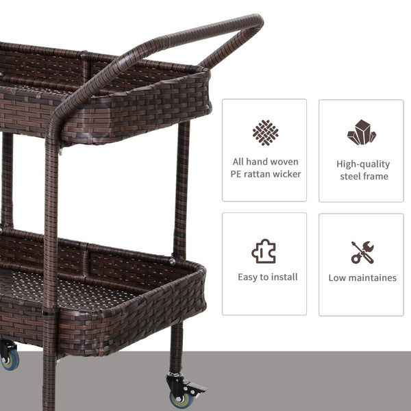 English Elm Outsunny Pe Rattan Wheeled Outdoor Serving Cart Two Shelf Patio Poolside Entertainer W2225P174035