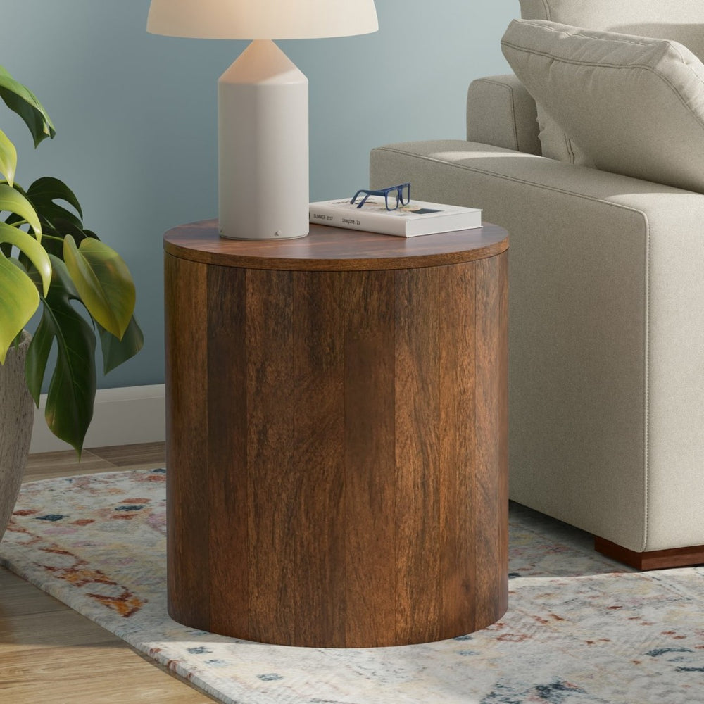 English Elm Millbury Solid Mango Wood Side Table Walnut Finish Farmhouse Accent for Any Room B136P419856