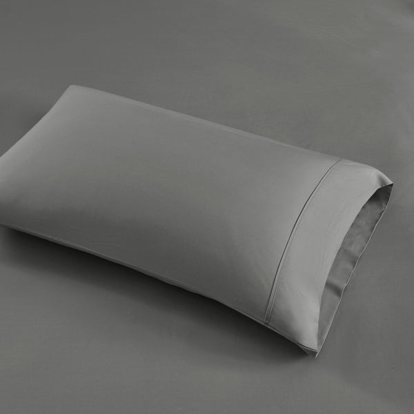 English Elm 4-piece Queen Sateen Cotton Blend Sheet Set for Cool Breathable Sleep Year Round Charcoal B035P437428