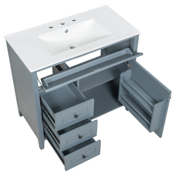 English Elm 36-Inch Blue Gray Modern Bathroom Vanity With Durable Rubberwood Cabinet, Sink & 3 Drawers For Storage N725P350821E