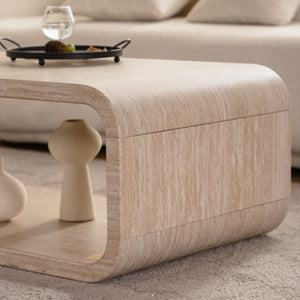 English Elm Modern Racetrack Oval Coffee Table Light Wood Veneer Open Shelf Airy Living Room W3081P352091