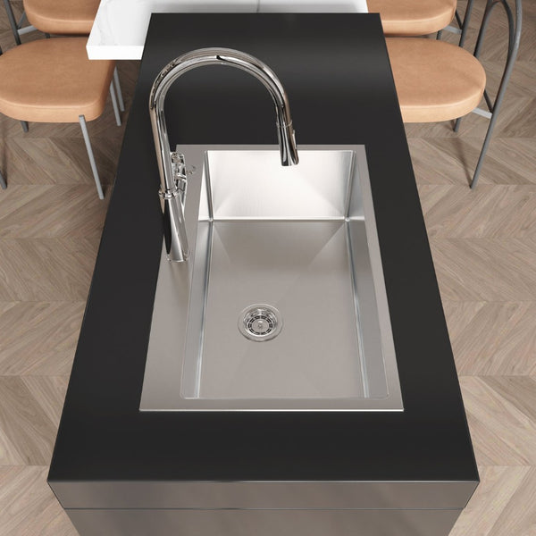 English Elm Stainless Steel Handmade Single Bowl Kitchen Sink Deep Basin Brushed Nickel Finish T3177P286035