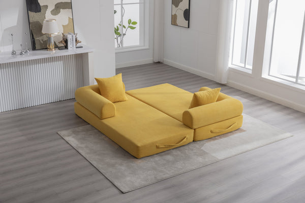 English Elm UNITED modular foldable sofa with metal frame, corduroy upholstery, side pocket & quick assembly convenience Mustard yellow W1568P375635