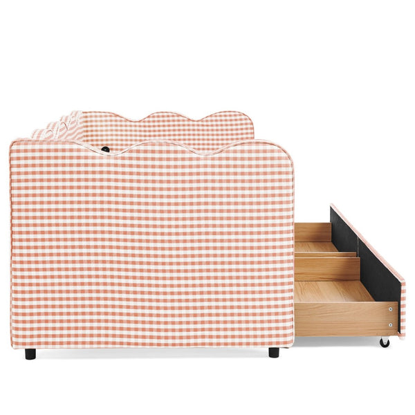 English Elm Twin Gingham Linen Daybed with Wave Silhouette Usb Port and Dual Storage Drawers Pink W1413S00142