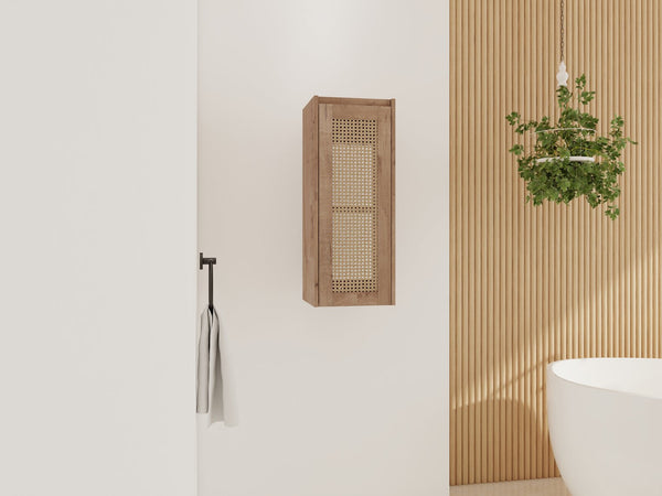 English Elm 12" Bathroom Side Cabinet Wall-Mounted, Soft-Close Hinges, Plywood, Hidden Handle, Space-Saving Storage W999P279375