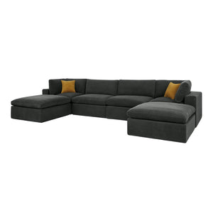 English Elm Coffee Bean Textured Modular Sectional Low Profile Lounge Sofa with Toss Pillows Dark Gray B2748S00078