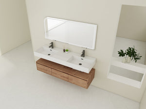English Elm 60 Inch Wall-Mounted Modern Bathroom Vanity With Dual Resin Sinks, Soft Close Drawers & Chic Design W999S00356