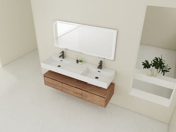 English Elm 60 Inch Wall-Mounted Modern Bathroom Vanity With Dual Resin Sinks, Soft Close Drawers & Chic Design W999S00356