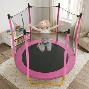 English Elm [without Basketball Hoop] 5.5 Ft Kids Trampoline with Safety Net and Foam Padded Poles Pink N739P443065H
