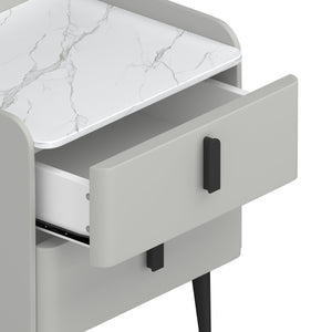 English Elm Nightstands with Marble-Pattern Top and Raised Guard, 2-Drawer Modern Bedside Tables for Storage Elegance Gray 23.4 L x 18.5 W x 9.06 H N733S332142E