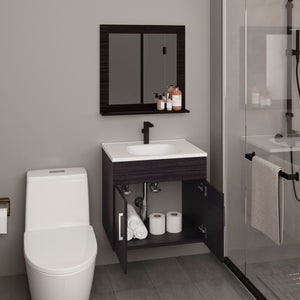 English Elm Blake Wall-Mounted Bathroom Mirror Cabinet with Two Shelves, Durable MDF, Modern Blanco Kronos Finish Black 29.92 L x 24.8 W x 12.6 H B200P313691