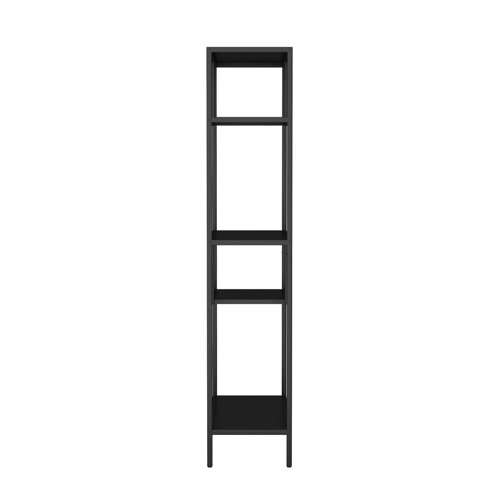 English Elm Modern Cube Storage Shelf with 4 Compartments, Metal Legs Freestanding Organizer for Living Room Home Office Decor and Display — 33W x 13D x 70H T2398P286673