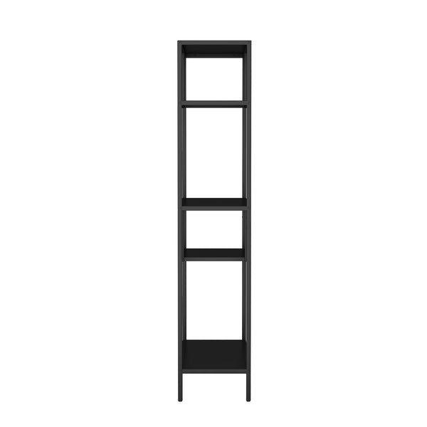 English Elm Modern Cube Storage Shelf with 4 Compartments, Metal Legs Freestanding Organizer for Living Room Home Office Decor and Display — 33W x 13D x 70H T2398P286673