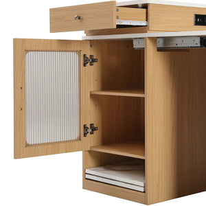 English Elm K&K Modern Extendable 59.5" Kitchen Island with Double-Sided Storage, Power Outlet & Casters Natural N707S000017Y