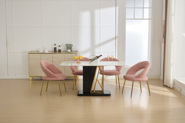 English Elm 061-Set Of 1 Plush Pink Teddy Fabric Dining Chair With Gold Legs - Ergonomic Design & Cozy Elegance W527P255486