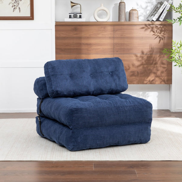 English Elm Folding Floor Sofa Bed Convertible Sleeper Chair with Shredded Foam Corded Fabric Dark Blue W2200P442795