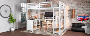 English Elm Twin House Bunk Bed with Slide Storage Stairs and Safety Rails for Kids Rooms W1580S00367