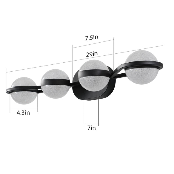 English Elm (Same As W1340P143677/L2001-B-4) 30" Black Led Bathroom Vanity Light - 4-Light Modern Fixture With Acrylic Shades W1340P206792