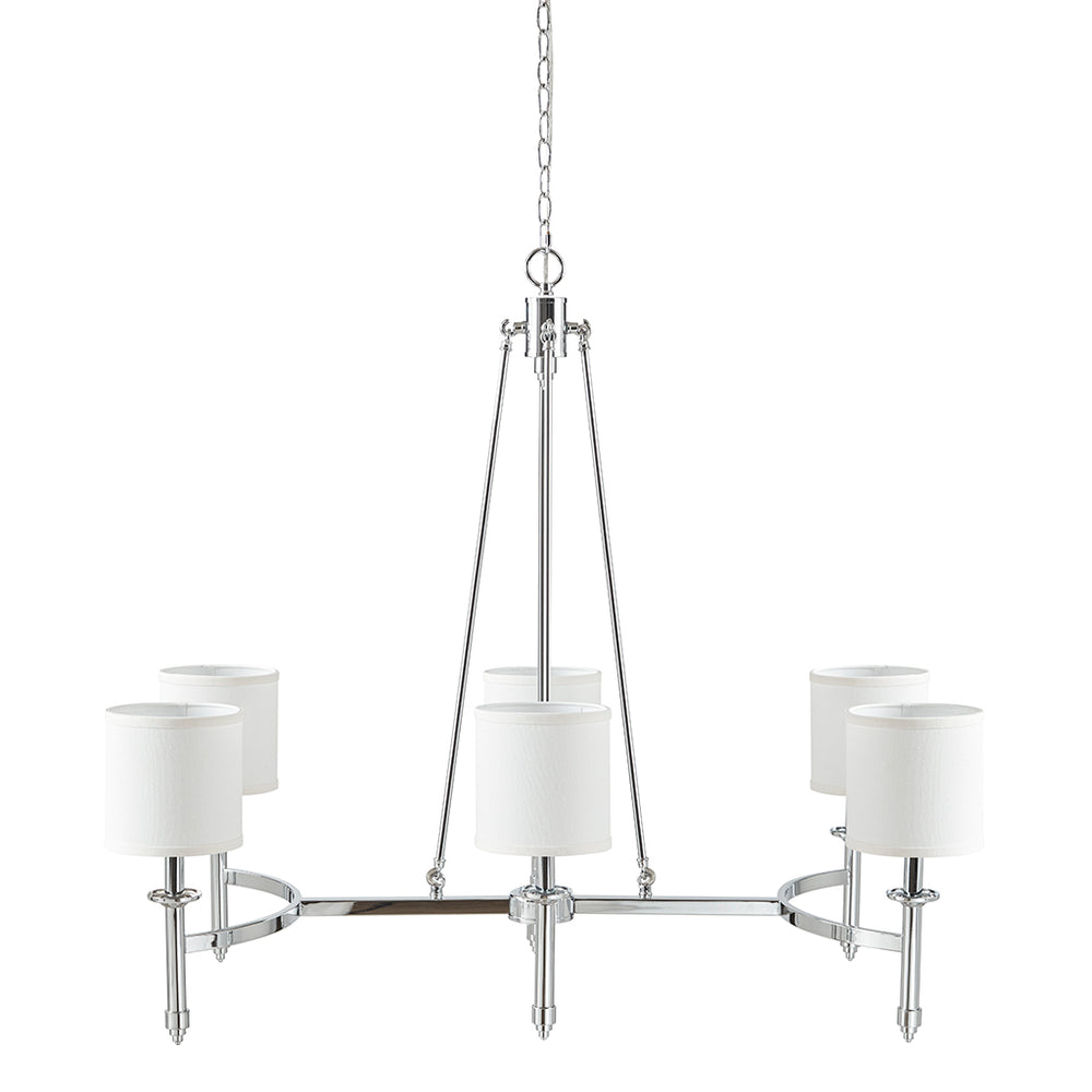 JLA Home Hampton Hill - 6-light Hampton Hill Bedford Chandelier with Fabric Drum Shades, Adjustable Chain, Transitional Glow MT150-0079