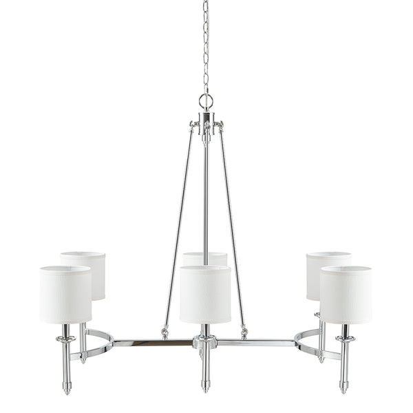JLA Home Hampton Hill - 6-light Hampton Hill Bedford Chandelier with Fabric Drum Shades, Adjustable Chain, Transitional Glow MT150-0079
