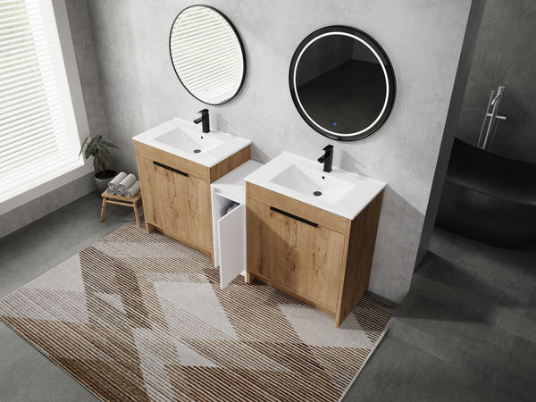 English Elm 72 Inch Freestanding Bathroom Vanity With Ceramic Sink, Soft-Close Doors, And Ample Storage Space W999S00323