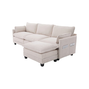 English Elm United We Win Modular Corduroy Sectional with Ottoman Low Profile Living Room Couch Beige W1568S00259