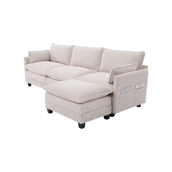 English Elm United We Win Modular Corduroy Sectional with Ottoman Low Profile Living Room Couch Beige W1568S00259