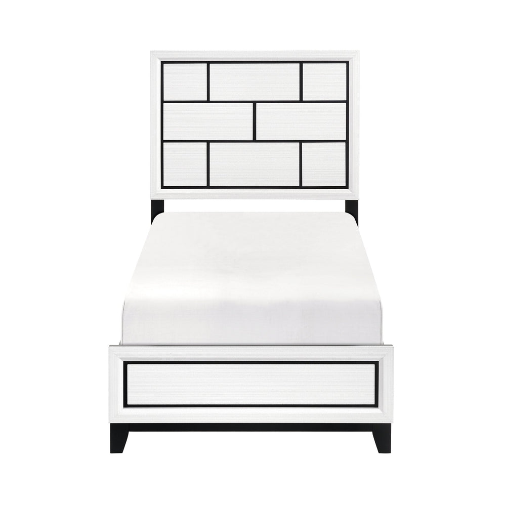 English Elm Modern Twin Size Bed Frame - Contemporary White Finish With Bold Black Lines For Stylish Bedrooms B011S01345