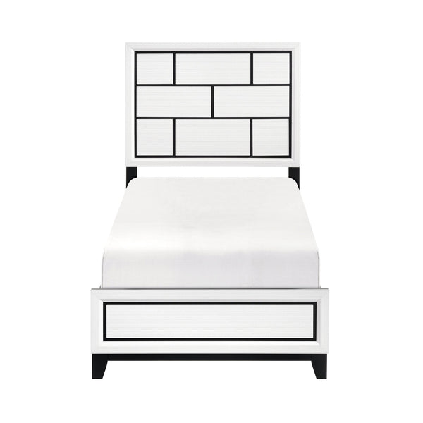 English Elm Modern Twin Size Bed Frame - Contemporary White Finish With Bold Black Lines For Stylish Bedrooms B011S01345