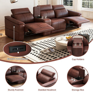 English Elm Power Reclining Sectional Sofa Faux Leather 3 Seat with Usb Ports and Storage W3795S00011