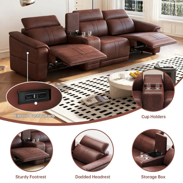 English Elm Power Reclining Sectional Sofa Faux Leather 3 Seat with Usb Ports and Storage W3795S00011