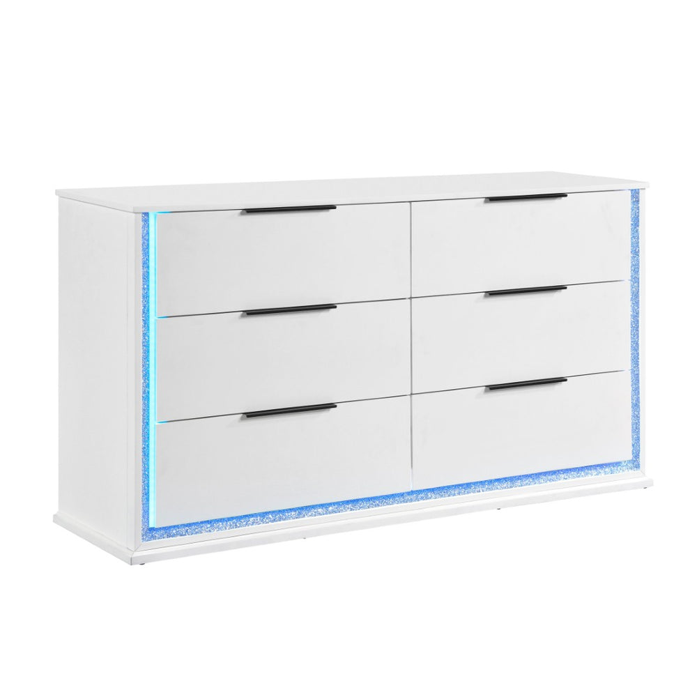 English Elm Contemporary White Lacquer Six Drawer Dresser with Led Lighting Glam Bedroom Storage B011P458600