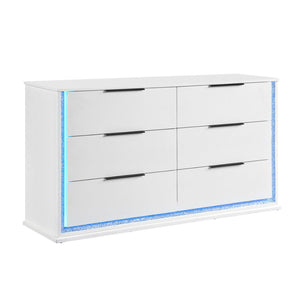 English Elm Contemporary White Lacquer Six Drawer Dresser with Led Lighting Glam Bedroom Storage B011P458600
