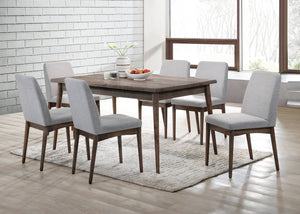 English Elm Modern 7pc Dining Set Ash Finish with Plush Upholstered Side Chairs Closed Back Comfort Design Walnut 63 L x 40 W x 7 H B011S01030