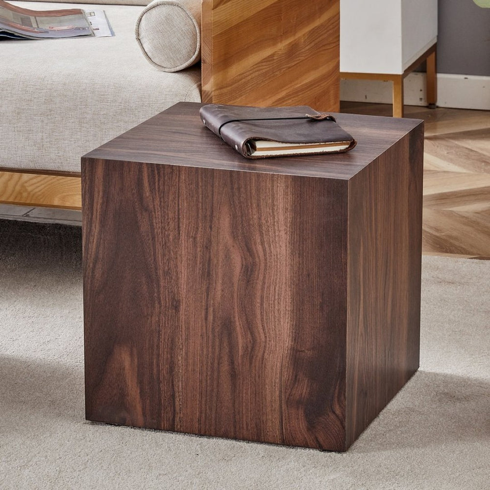 English Elm 16*16*16 Inch Walnut Grain Mdf Cube Side Table Ready to Use Living Room Accent W1151P231617