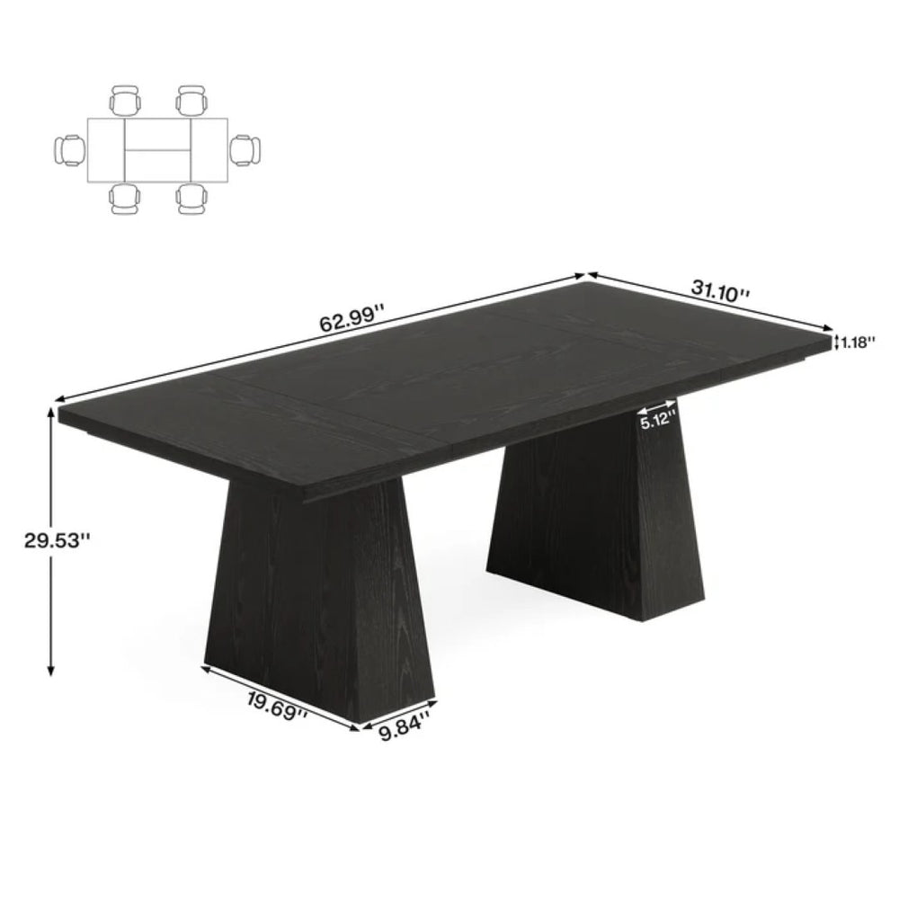 English Elm Modern Black Rectangular Dining Table Seats Six with Tapered Legs for Kitchen T3971P446821