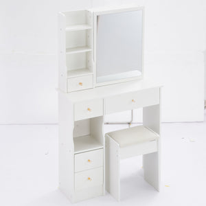 English Elm 29.2" Stylish Compact Vanity Table Set With Cushioned Stool & Large Sliding Mirror For Small Spaces W936P226026