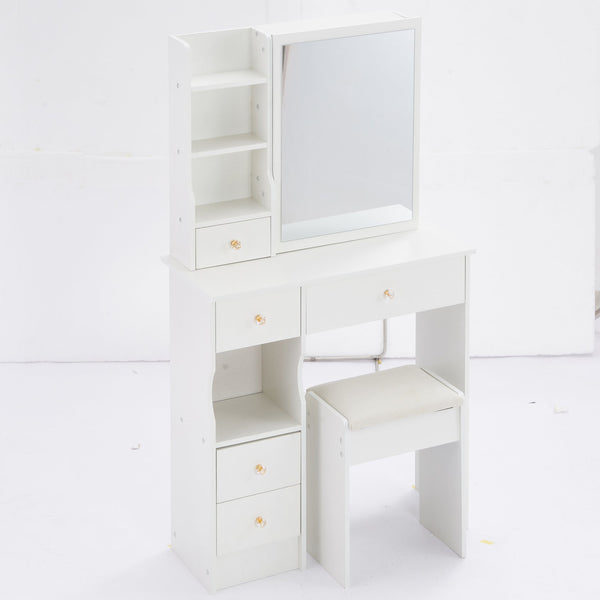 English Elm 29.2" Stylish Compact Vanity Table Set With Cushioned Stool & Large Sliding Mirror For Small Spaces W936P226026