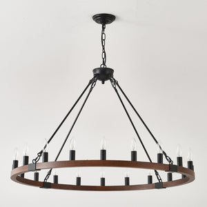 English Elm 39.3 Inch Wood Wagon Wheel Chandelier with Seeded Glass Shades 20-light Farmhouse W5008P464781