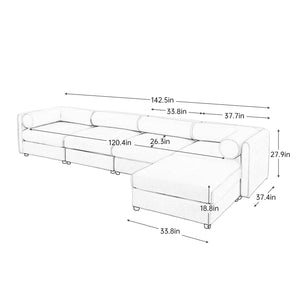 English Elm Modular 4-Seat Sectional Sofa With Ergonomic Backrests, Storage & Versatile Blue Design For Comfort W714S01053