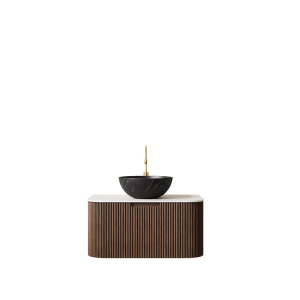 English Elm Muri Floating Bathroom Vanity Plywood Cabinet Sintered Stone Top Oak Drawer Black,Carrara White,Dark Walnut W2615S00426